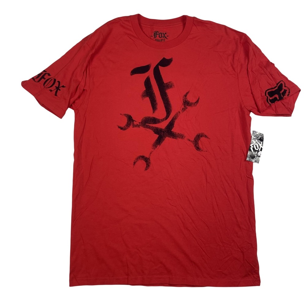 Vtg Fox Racing T-Shirt Mens L NOS Y2K Red Wrenched Moto X Slim Graphic Tee